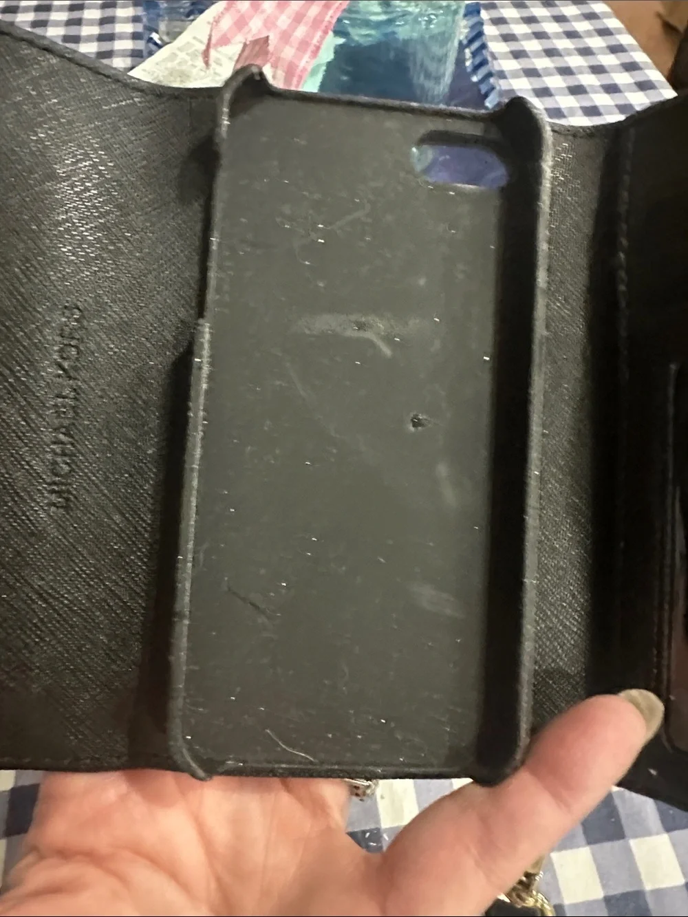 Michael Kors Black Saffiano leather small phone case
